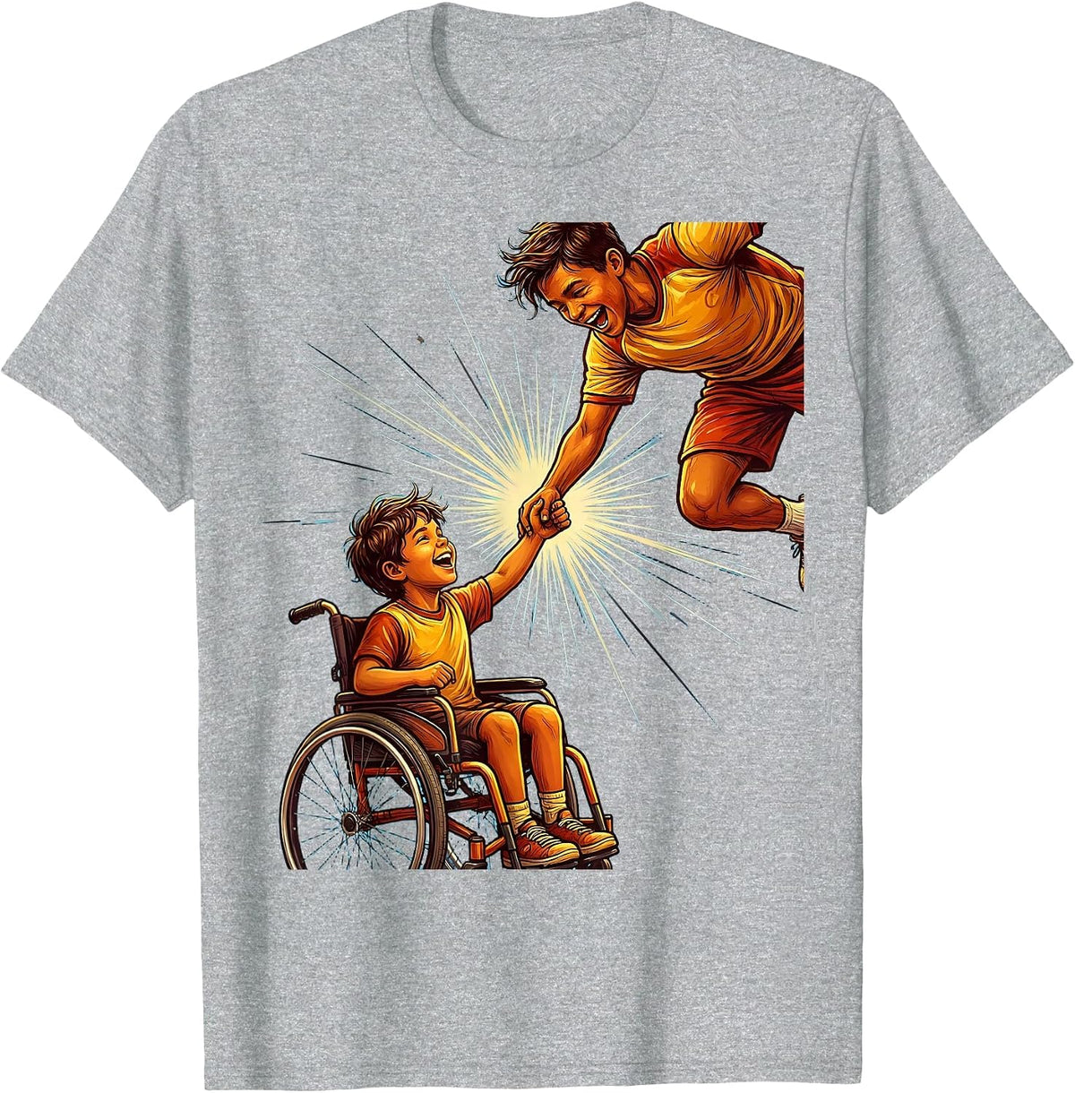 Men's Special Education Wheelchair High-Five Inclusion Design T-Shirt - Heather Grey