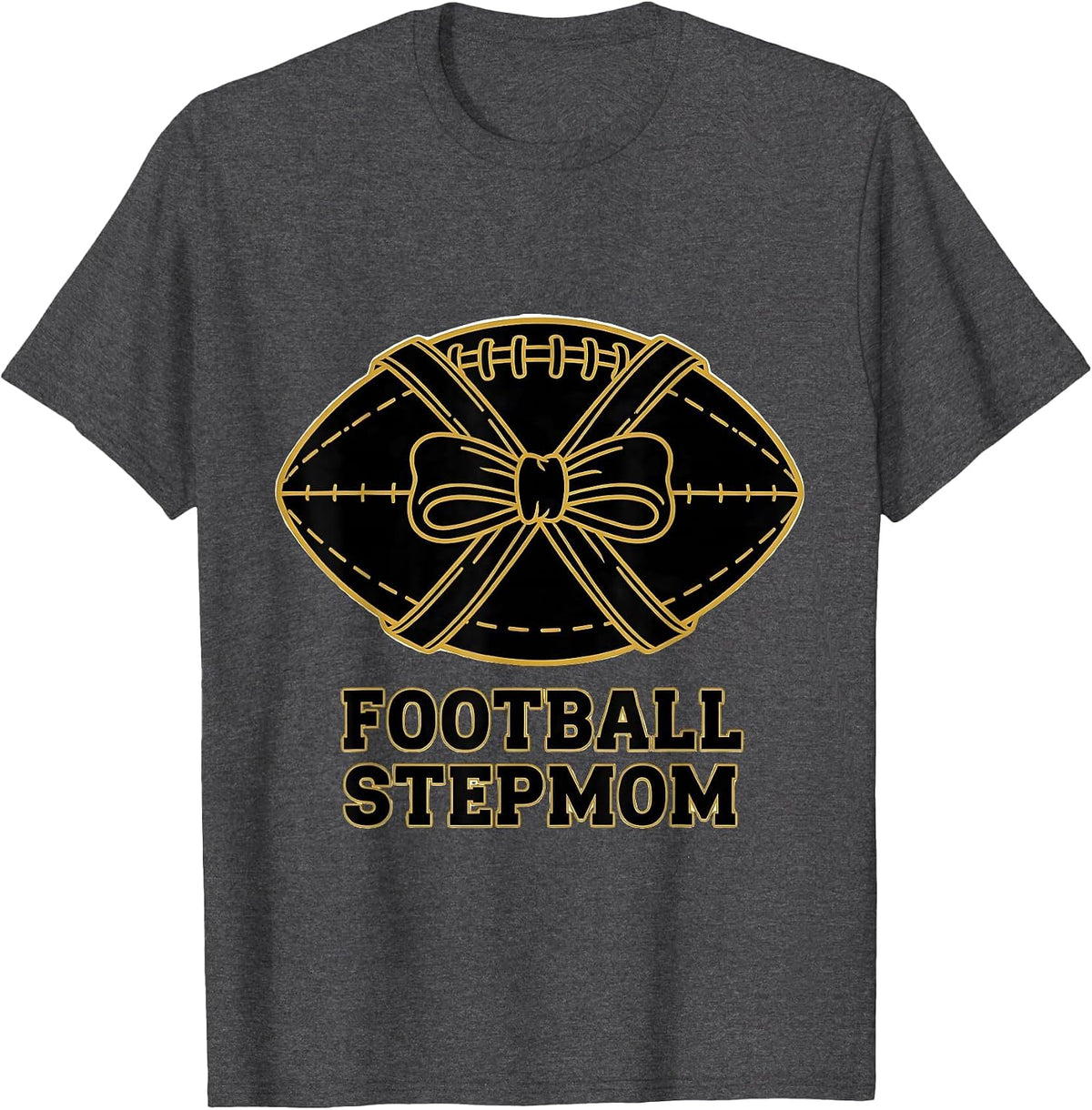Football Stepmom Coquette Bow Game Day Team Spirit T-Shirt - Dark Heather Grey