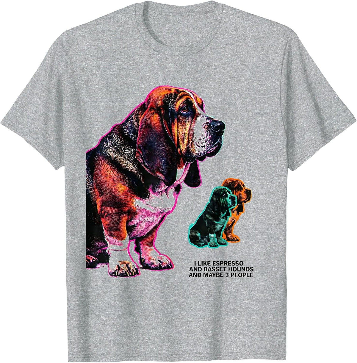 Men's I Like Espresso And Basset Hounds And Maybe 3 People Funny T-Shirt - Heather Grey