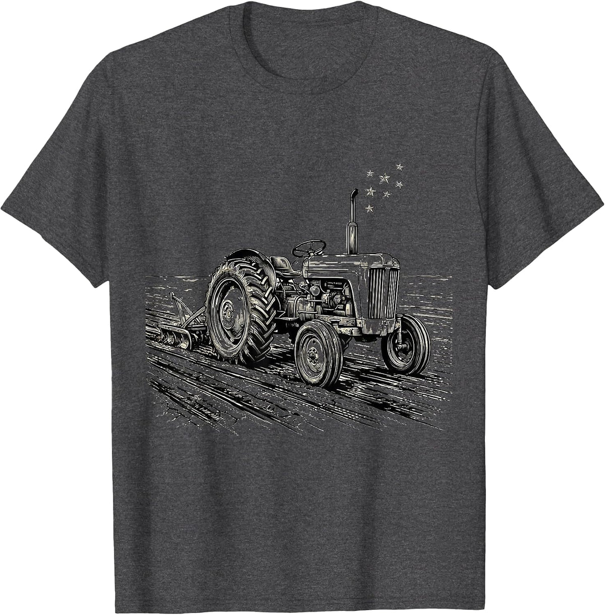 Men's Old Tractor Line Art Farming Dad Vintage Gift T-Shirt - Dark Heather Grey
