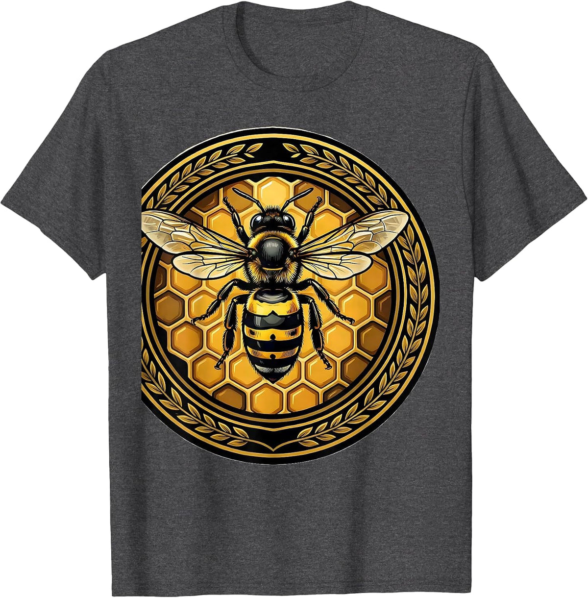 Men's Mason Bee Hovering Over Honeycomb Illustration T-Shirt - Dark Heather Grey