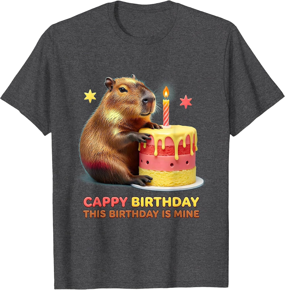 Men's Cappy Birthday This Birthday Is Mine Kawaii Capybara T-Shirt - Dark Heather Grey