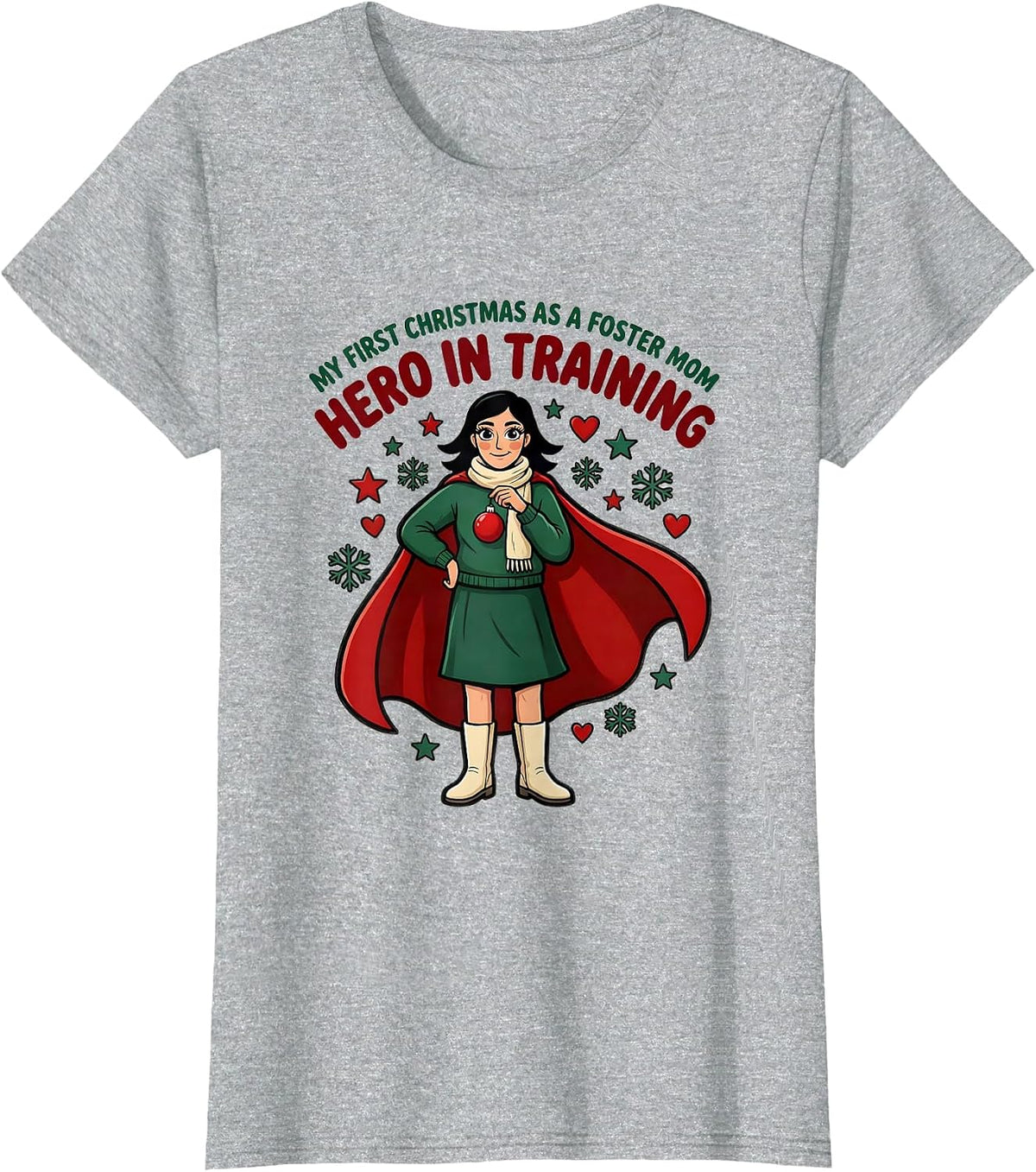 MY FIRST CHRISTMAS AS A FOSTER MOM - HERO IN TRAINING T-Shirt - Heather Grey