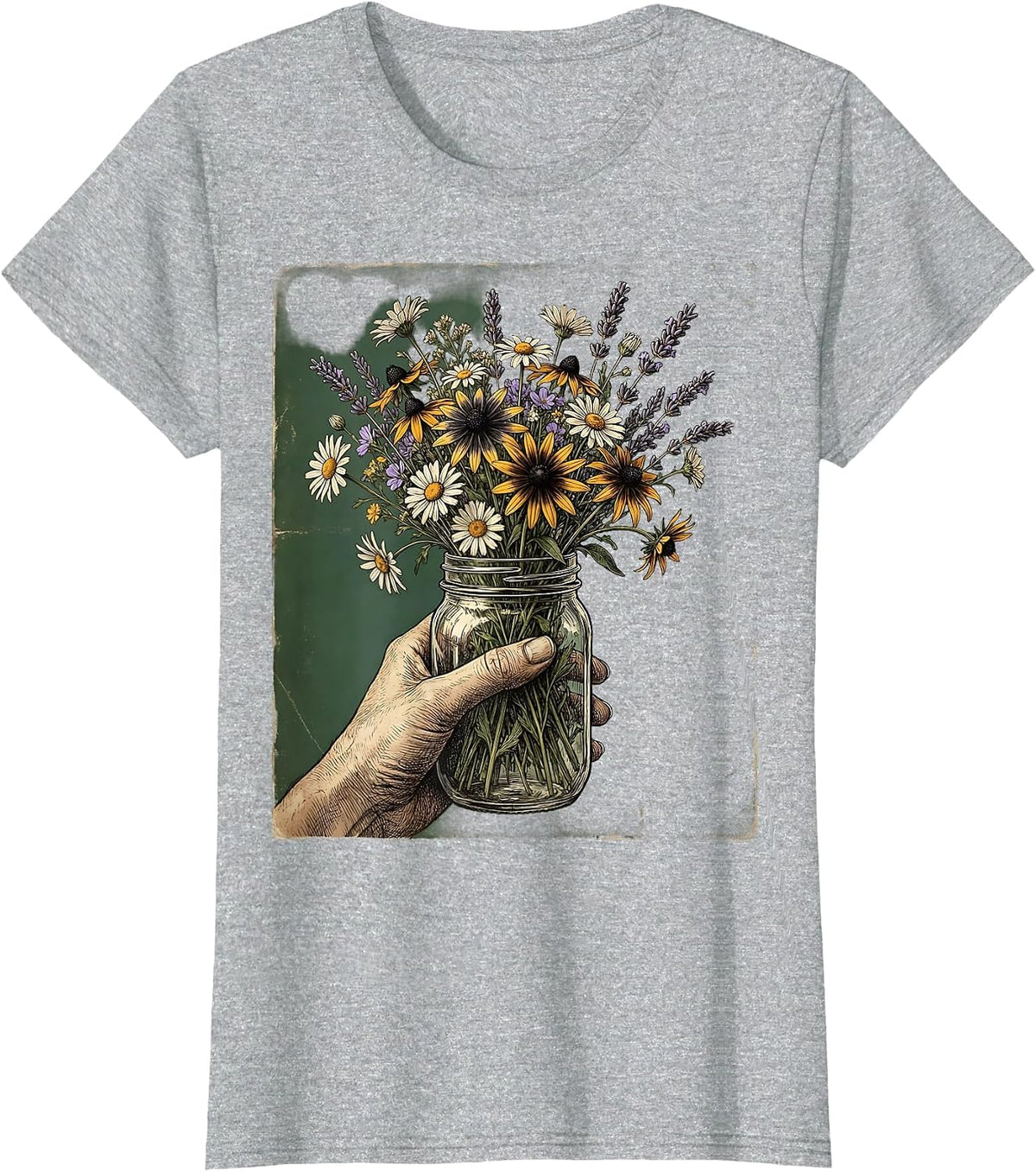 Country Music Wildflower Mason Jar Graphic Tee T-Shirt - Heather Grey