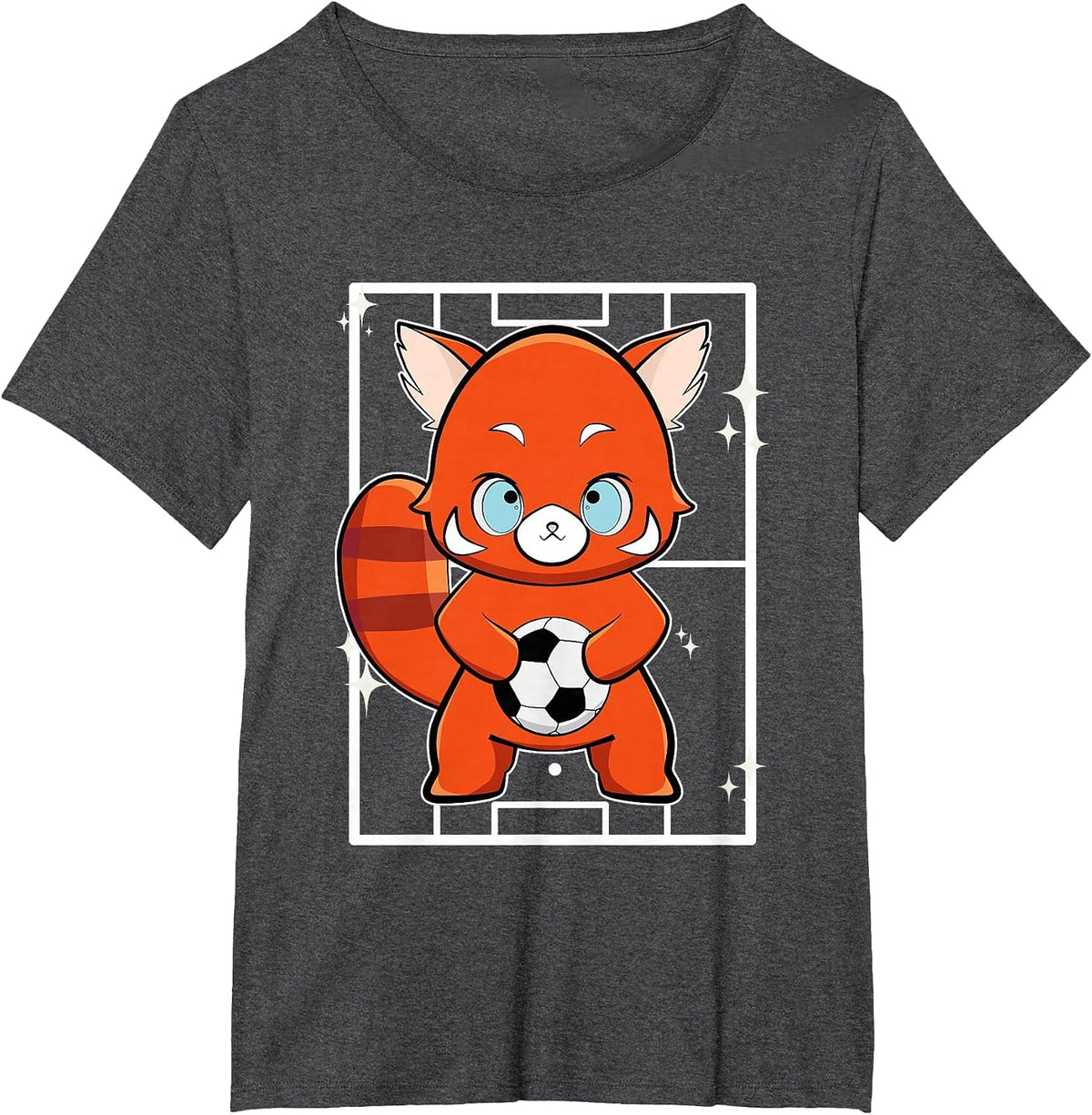 Red Panda with Football T-Shirt - Dark Heather Grey