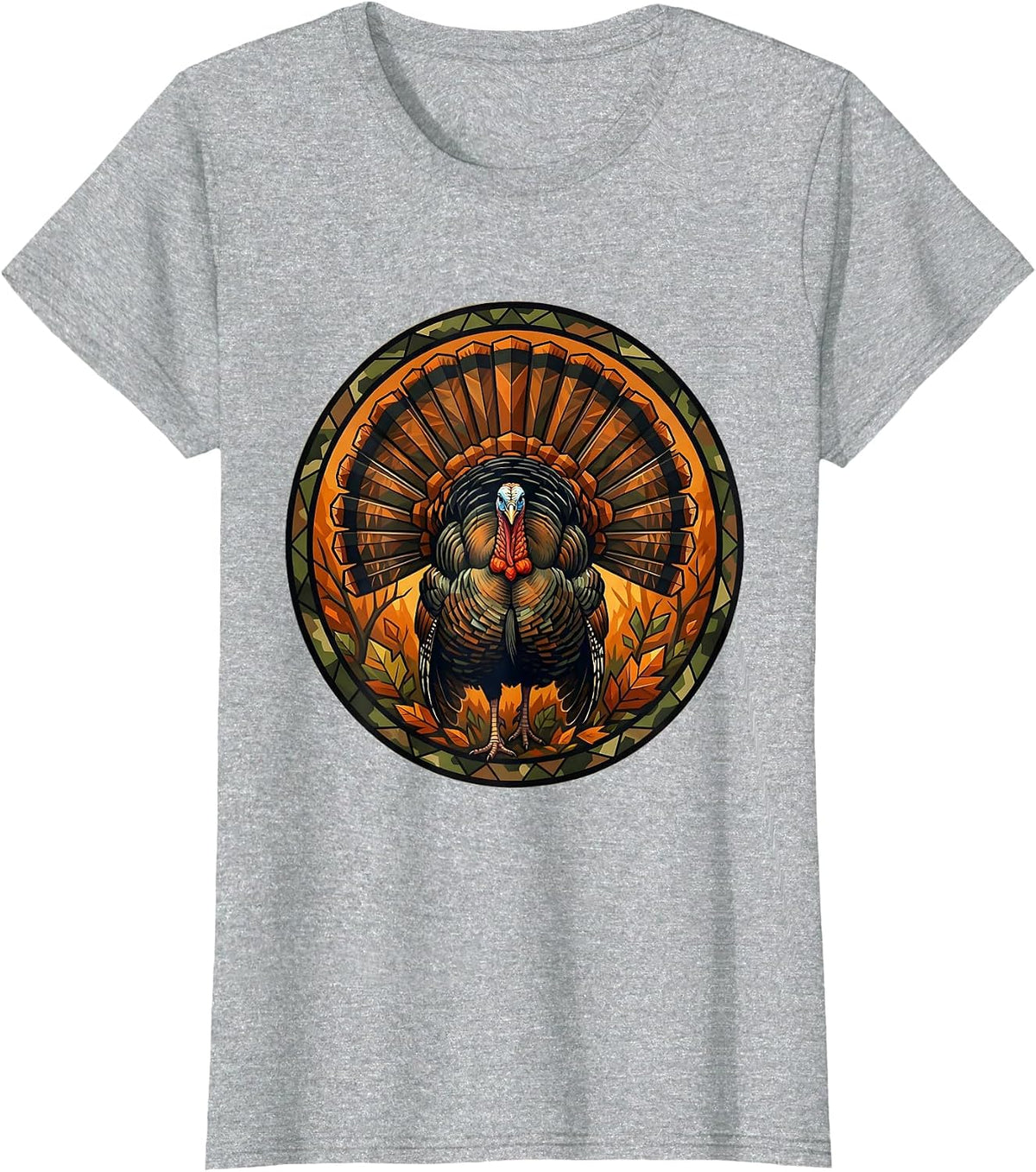 Wild Turkey Strutting Autumn Camo Hunting Design T-Shirt - Heather Grey