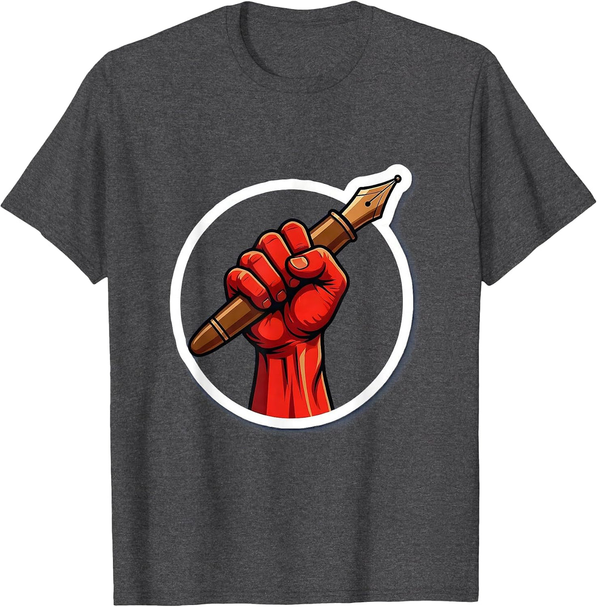 Mighty Grip Flexing Arm Huge Pen Graphic T-Shirt - Dark Heather Grey