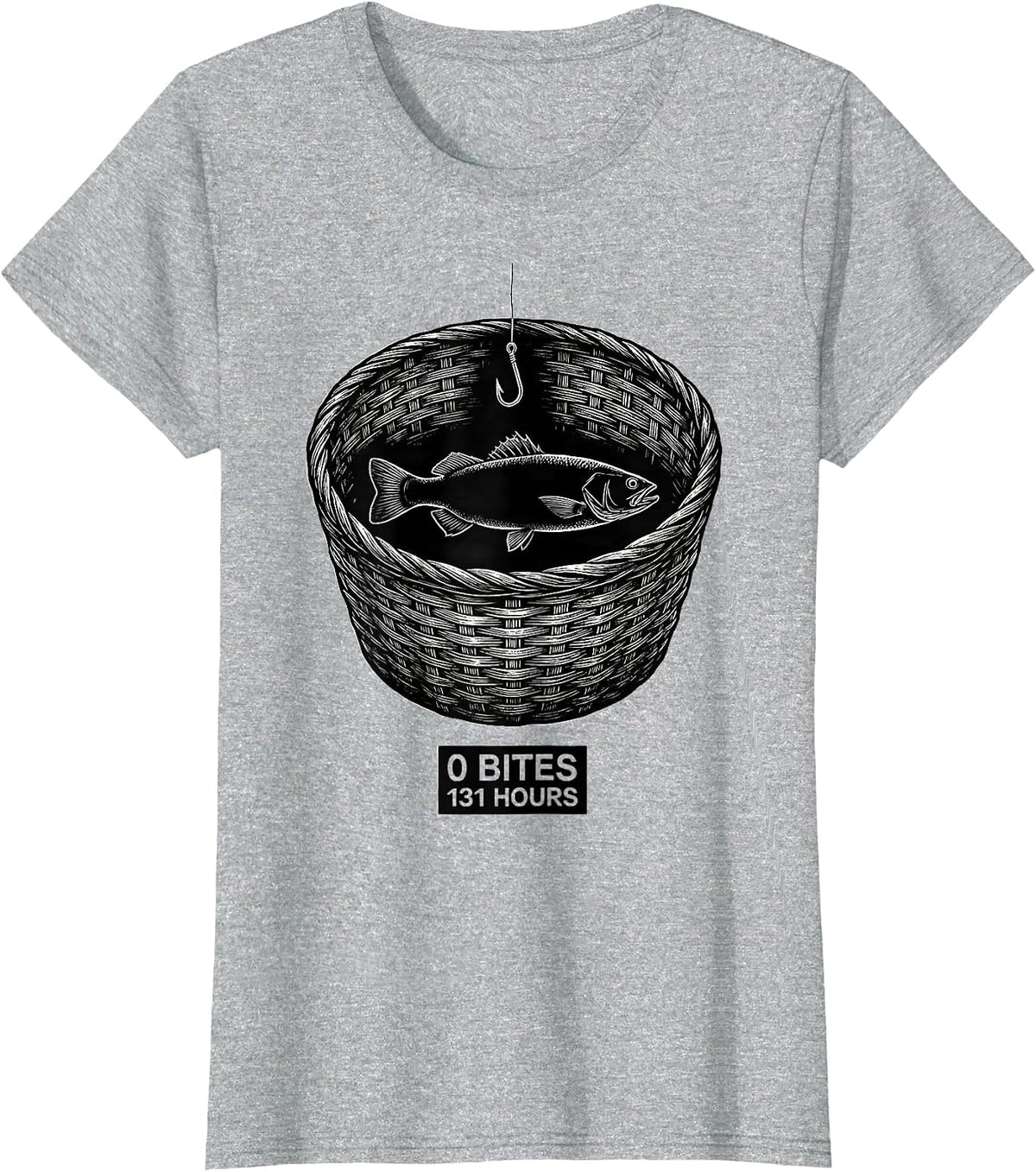 0 Bites 131 Hours Funny Bass Fishing Humor T-Shirt - Heather Grey