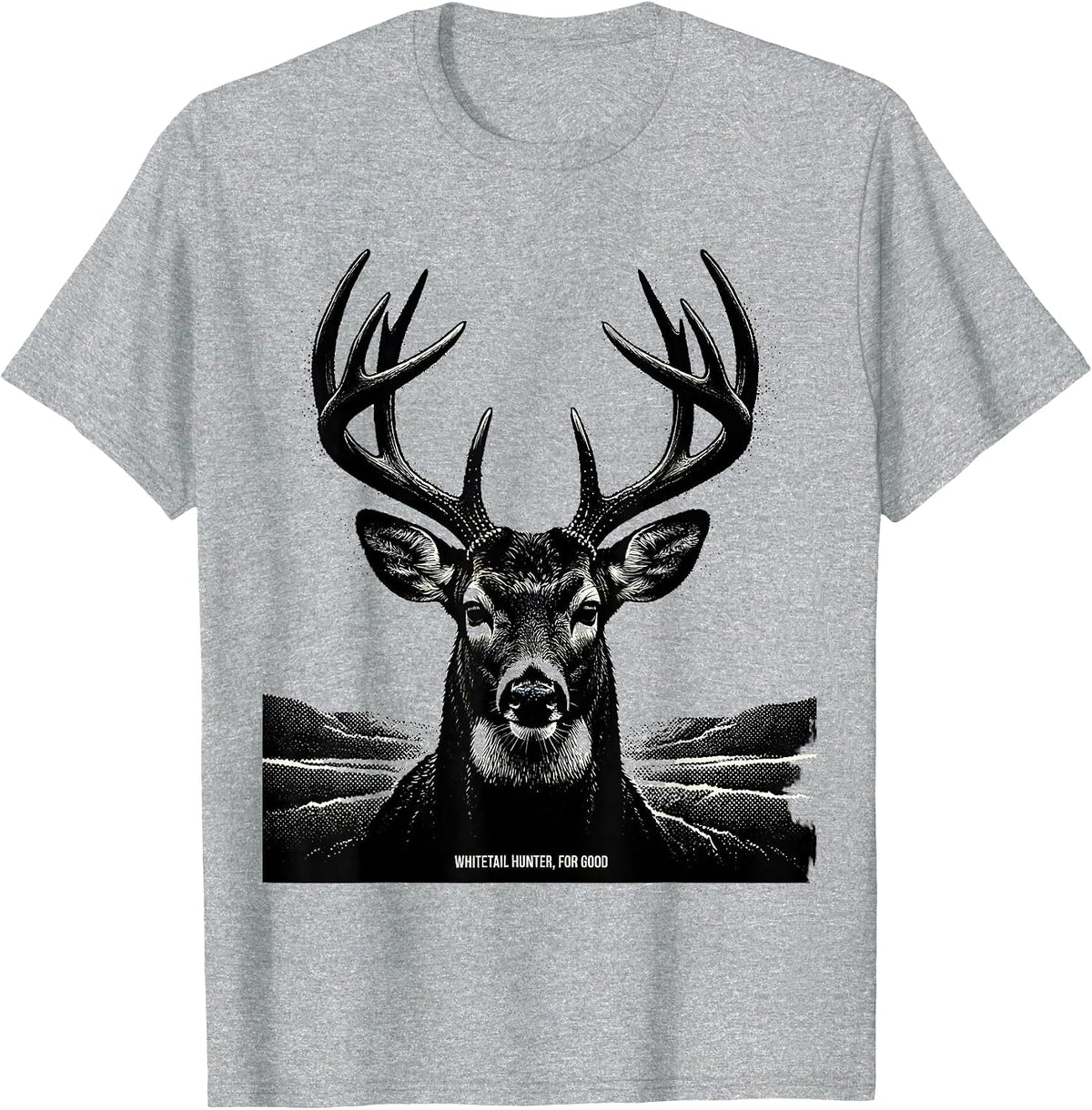 Men's Whitetail Hunter For Good Blackwork Dotwork Hunting Dad T-Shirt - Heather Grey