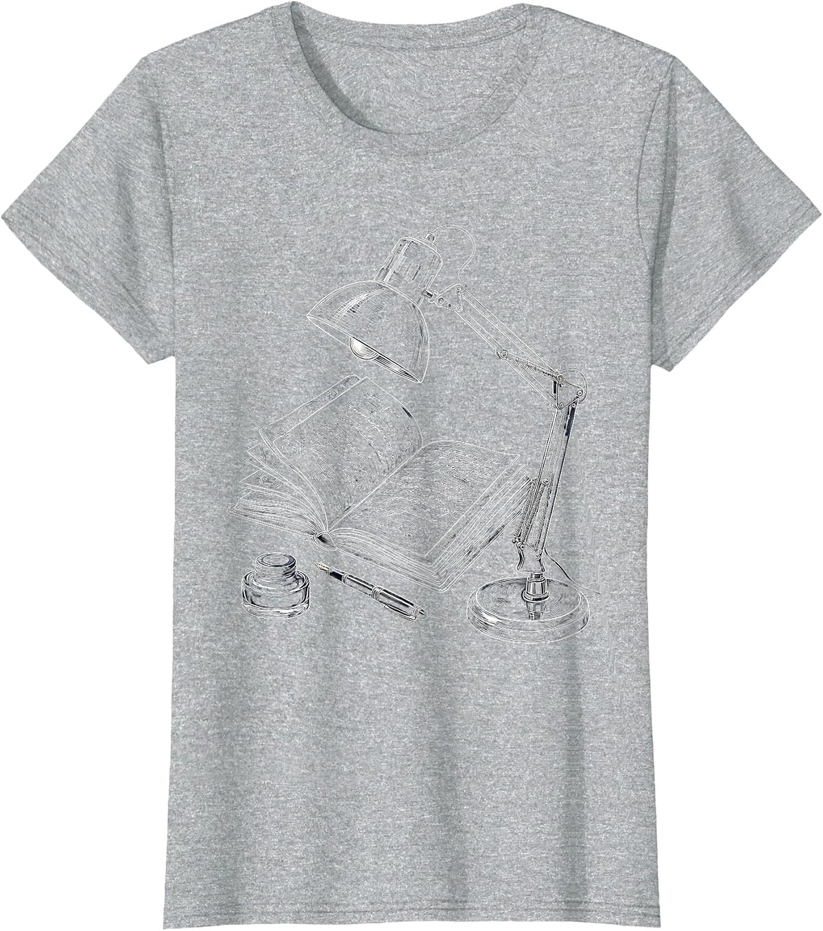 Women's English Teacher Night Lamp Open Notebook Graphic T-Shirt - Heather Grey