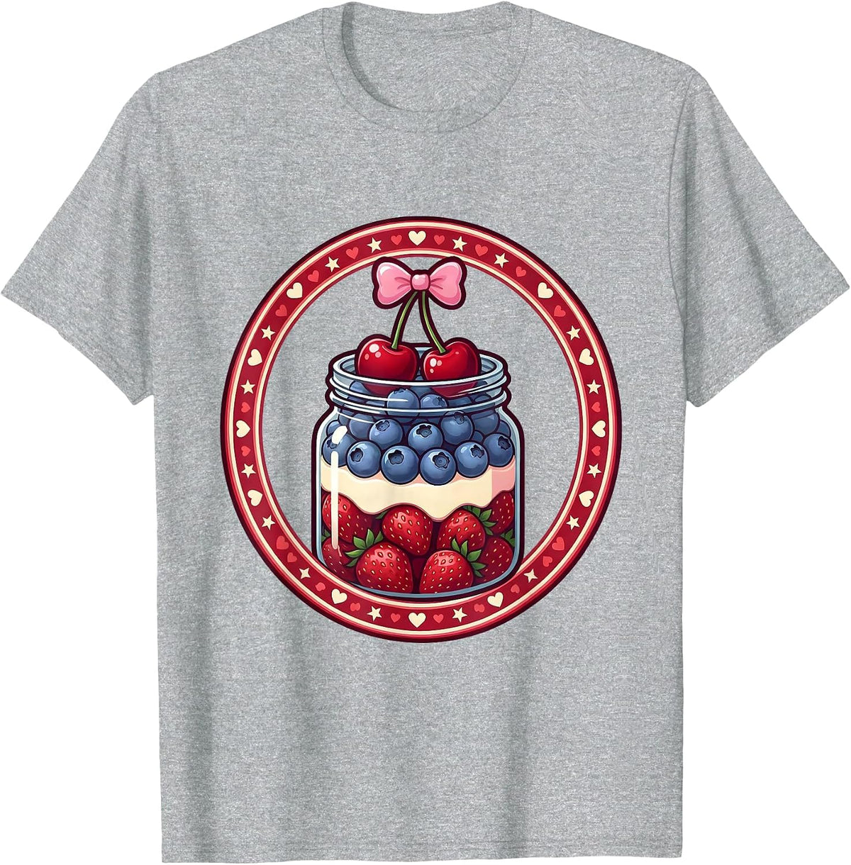 Men's Red White and Blueberries Mason Jar Illustration T-Shirt - Heather Grey