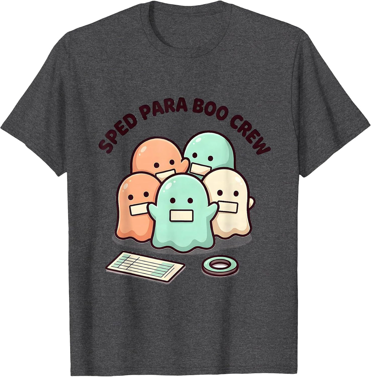 Men's SPED Para Boo Crew Cute Kawaii Ghost Halloween Paraeducator T-Shirt - Dark Heather Grey