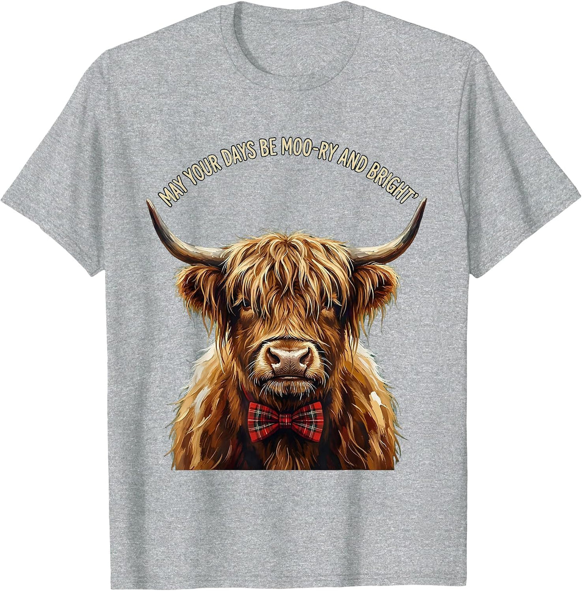 Men's May Your Days Be Moo-ry And Bright Whimsical Highland Cow T-Shirt - Heather Grey