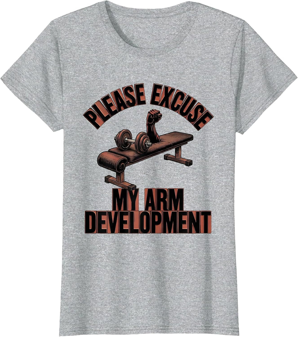 Please Excuse My Arm Development Funny Gym Workout T-Shirt - Heather Grey
