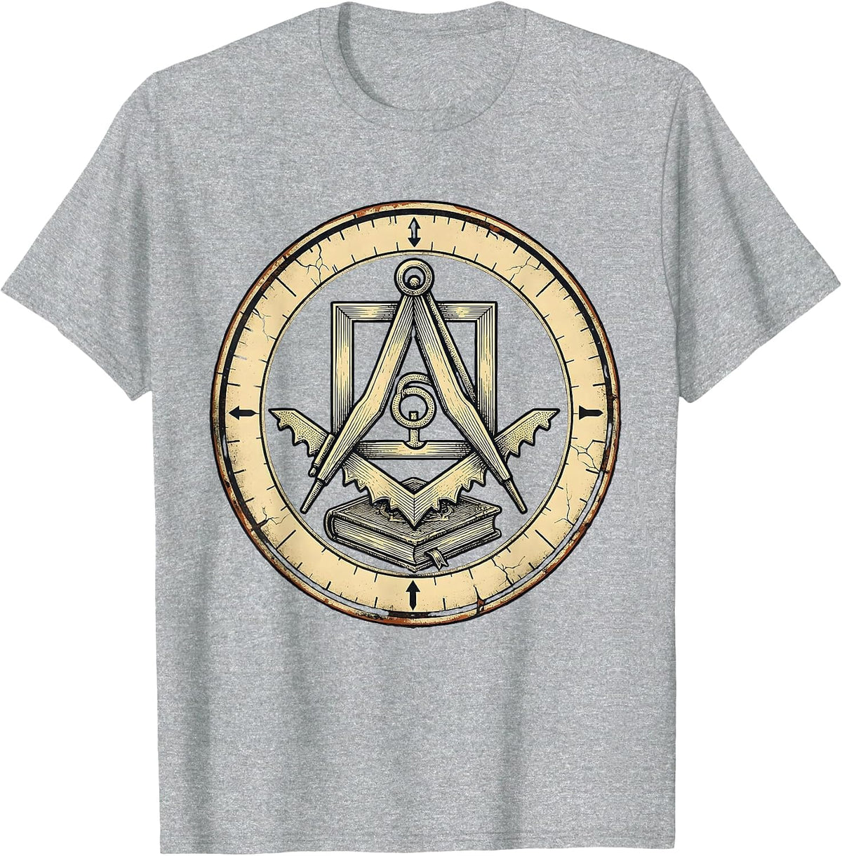 Men's Sealed Masonic Badge Distressed Freemason Fraternal Pride T-Shirt - Heather Grey