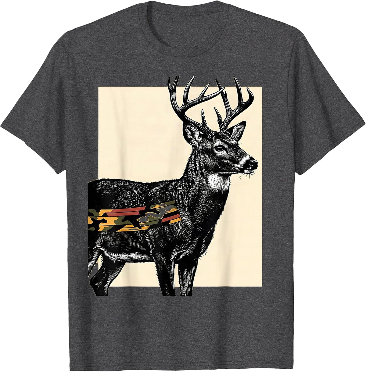 Alert Whitetail Buck Scratchboard Hunting Dad Gift T-Shirt - Dark Heather Grey