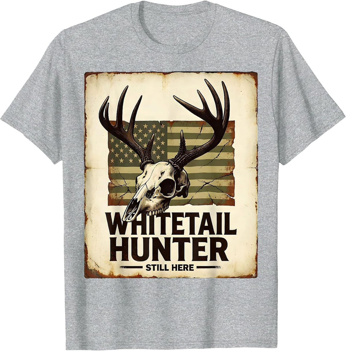 Men's Whitetail Hunter Still Here Vintage Hunting Dad Humor T-Shirt - Heather Grey