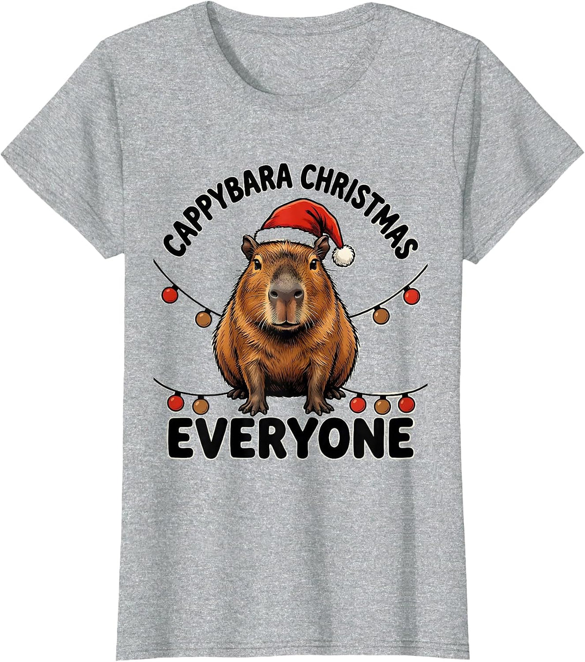 Women's Cappybara Christmas, Everyone Cute Capybara Santa Hat T-Shirt - Heather Grey