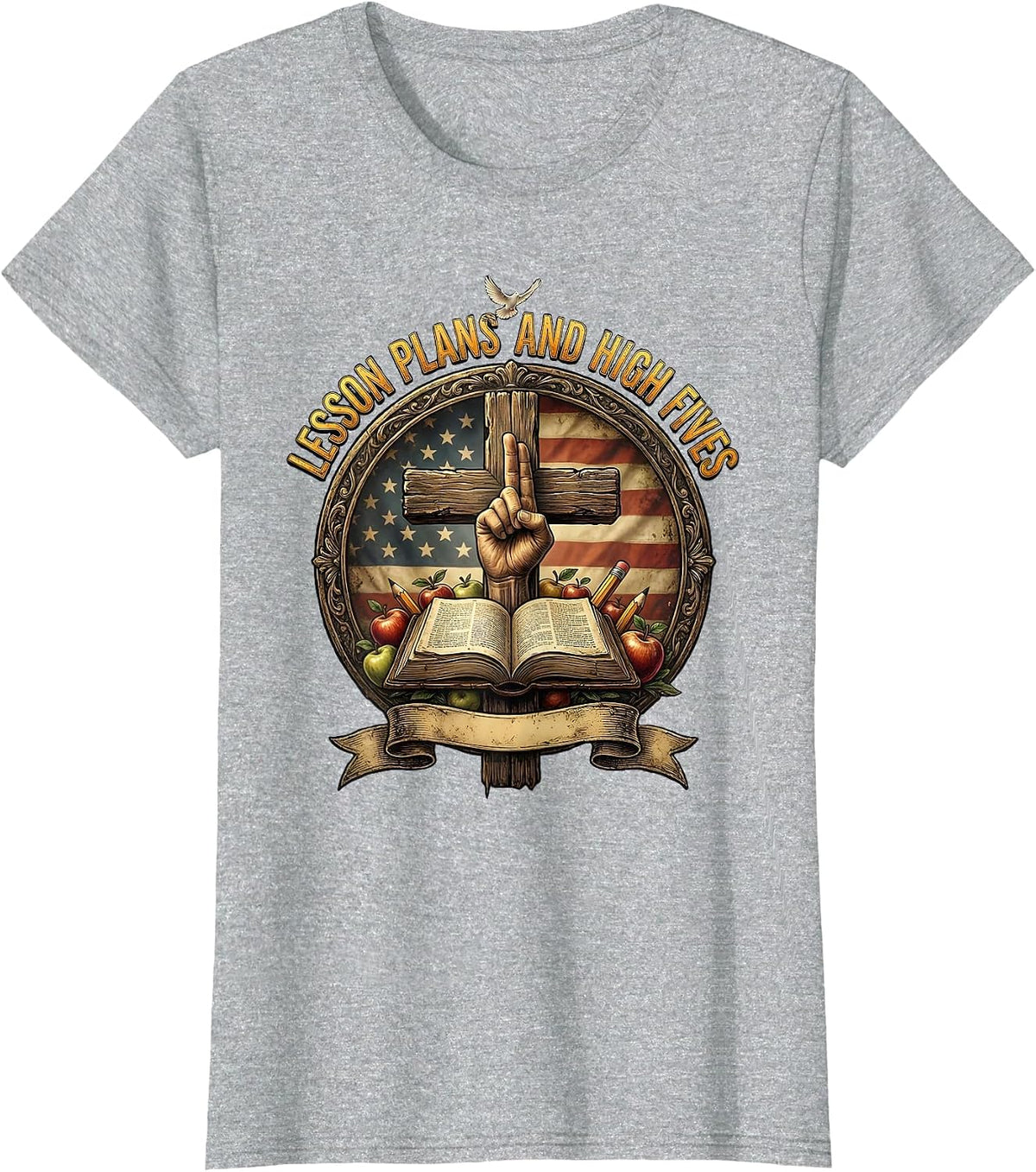 Lesson Plans and High Fives Teacher Design T-Shirt - Heather Grey