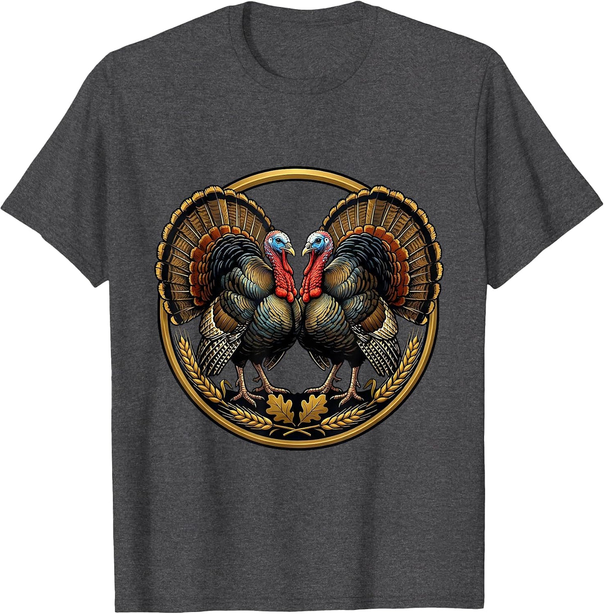 Men's Turkey Standoff Graphic Tee Wild Bird Showdown T-Shirt - Dark Heather Grey