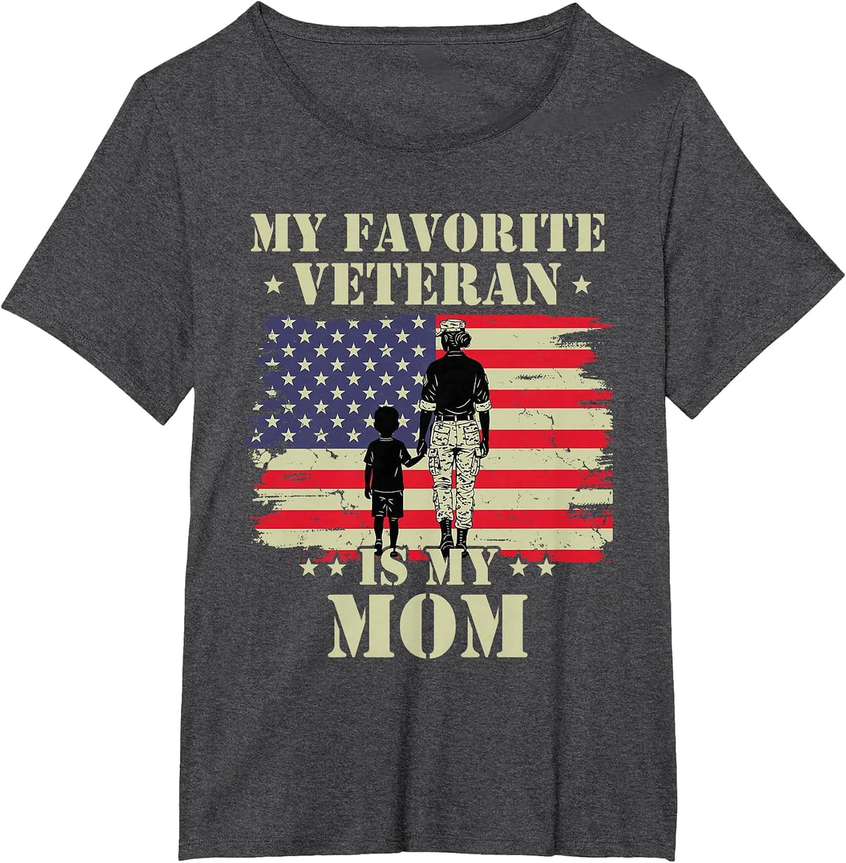 Veteran Mothers Day My Favorite Veteran is My Mom Proud Kids T-Shirt - Dark Heather Grey