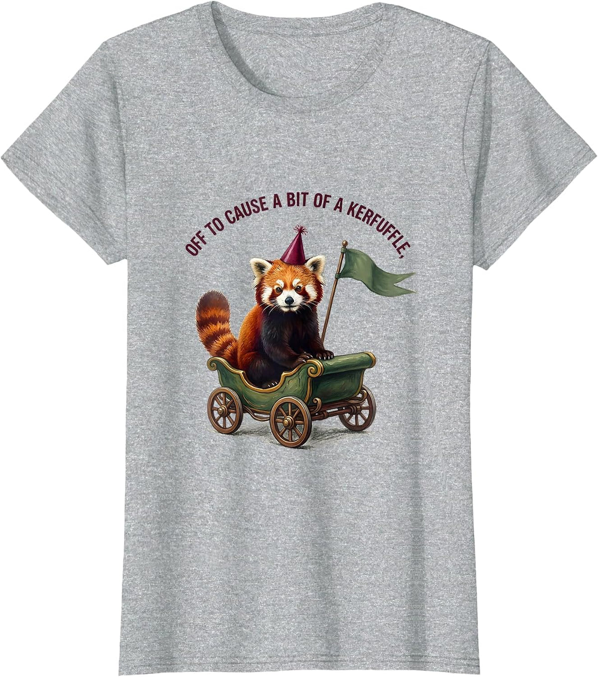 Off To Cause A Bit Of A Kerfuffle Storybook Red Panda Party T-Shirt - Heather Grey