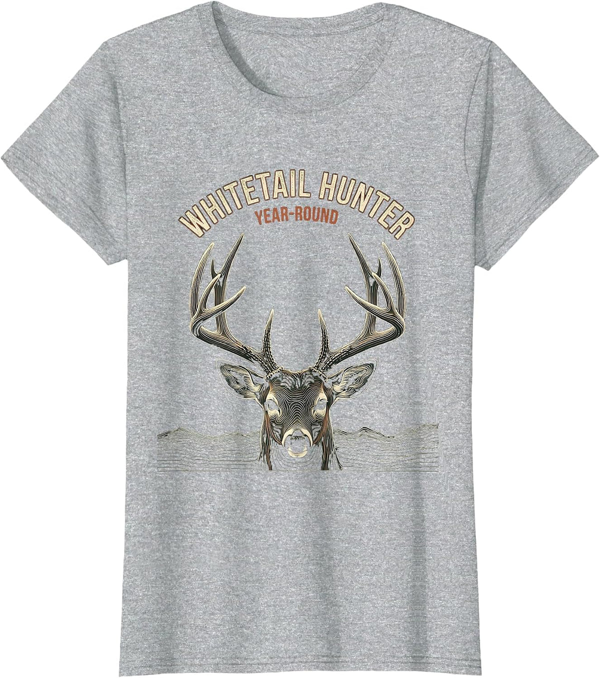 Whitetail Hunter, Year-Round Topographic Contour Antler T-Shirt - Heather Grey