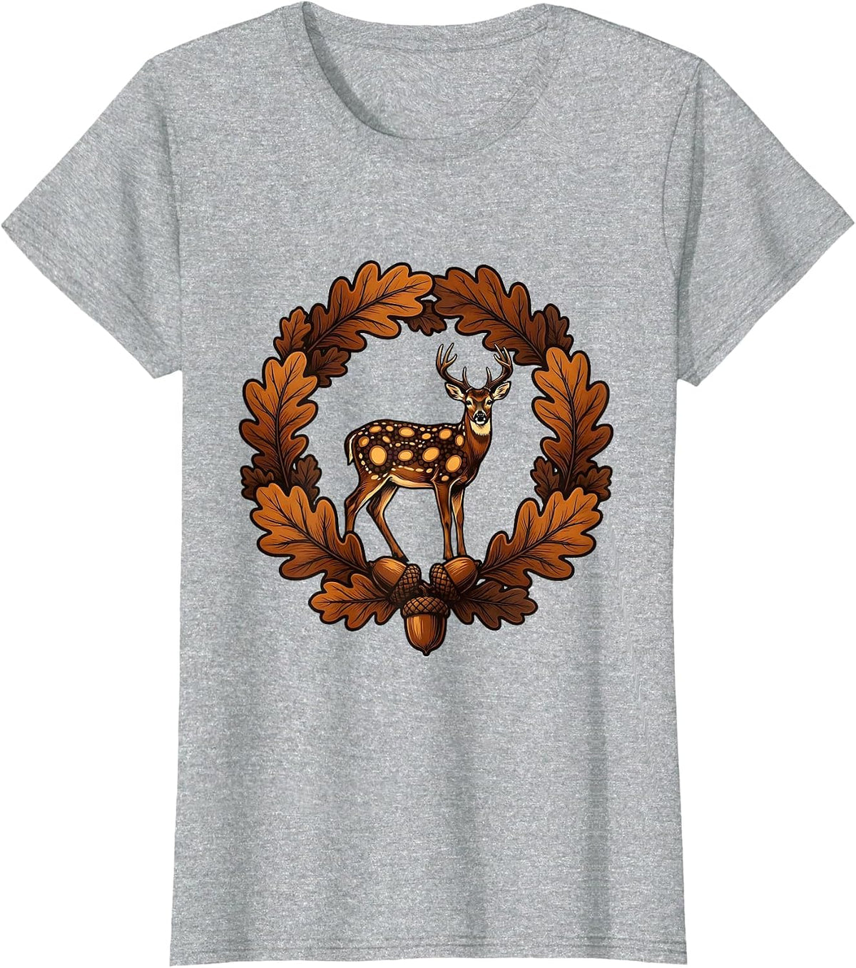 Whitetail Deer Autumn Leaves Camo Wildlife T-Shirt - Heather Grey