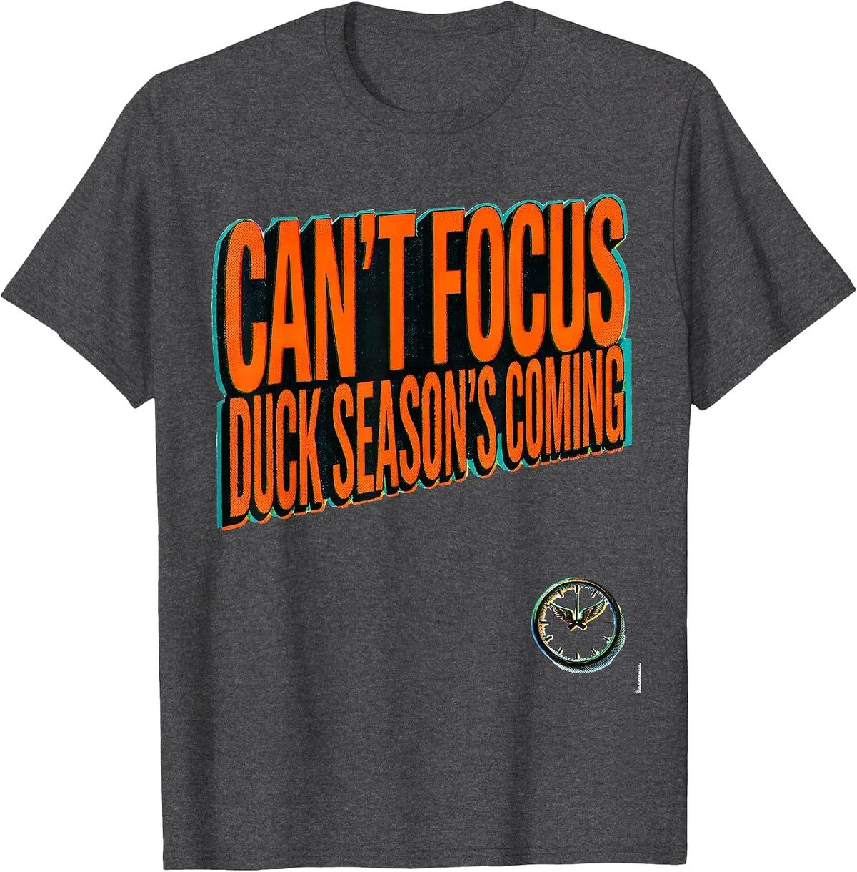 Men's Can't Focus Duck Season's Coming Riso Hunting Youth T-Shirt - Dark Heather Grey