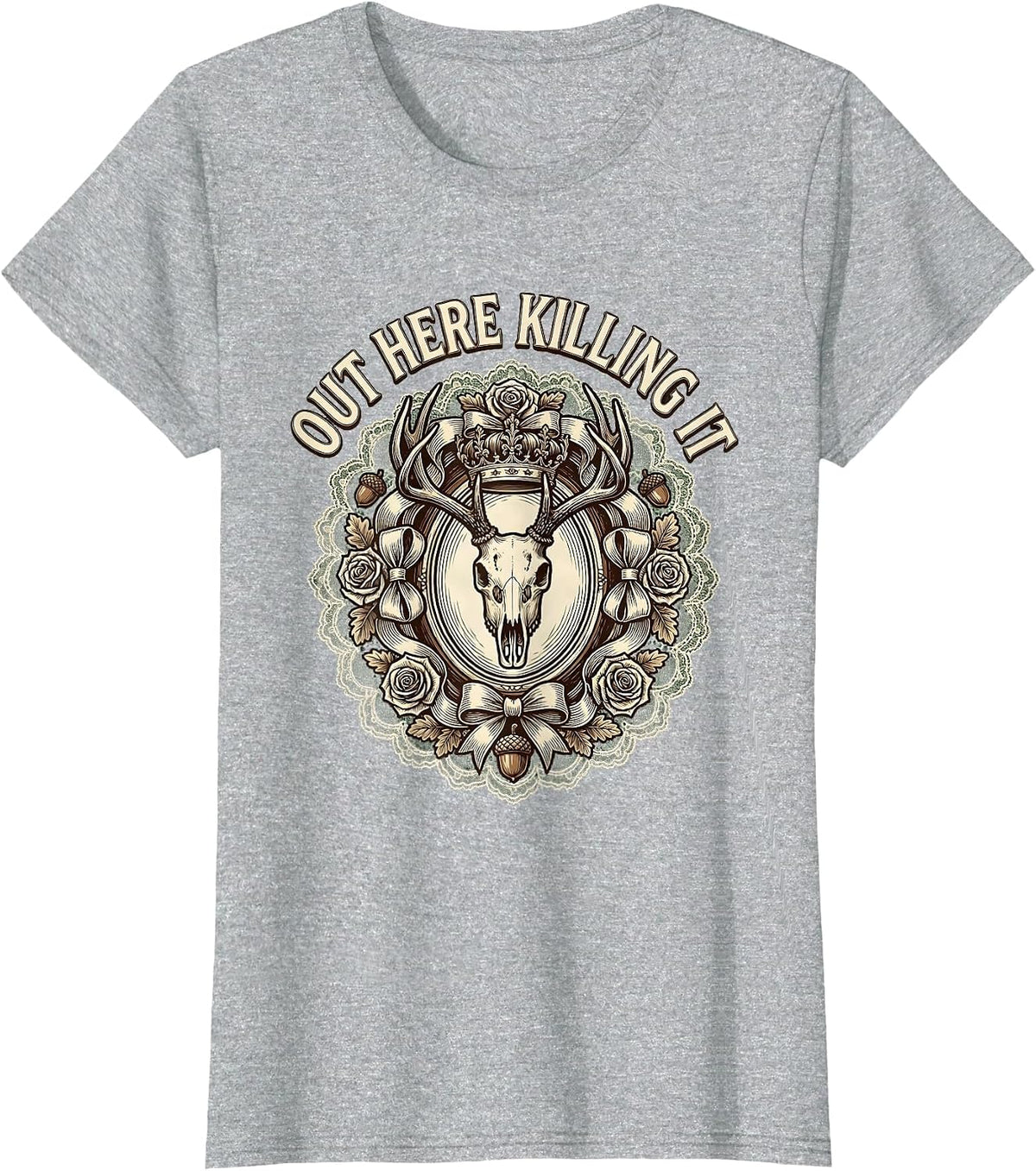Out Here Killing It Hunting Graphic Design T-Shirt - Heather Grey