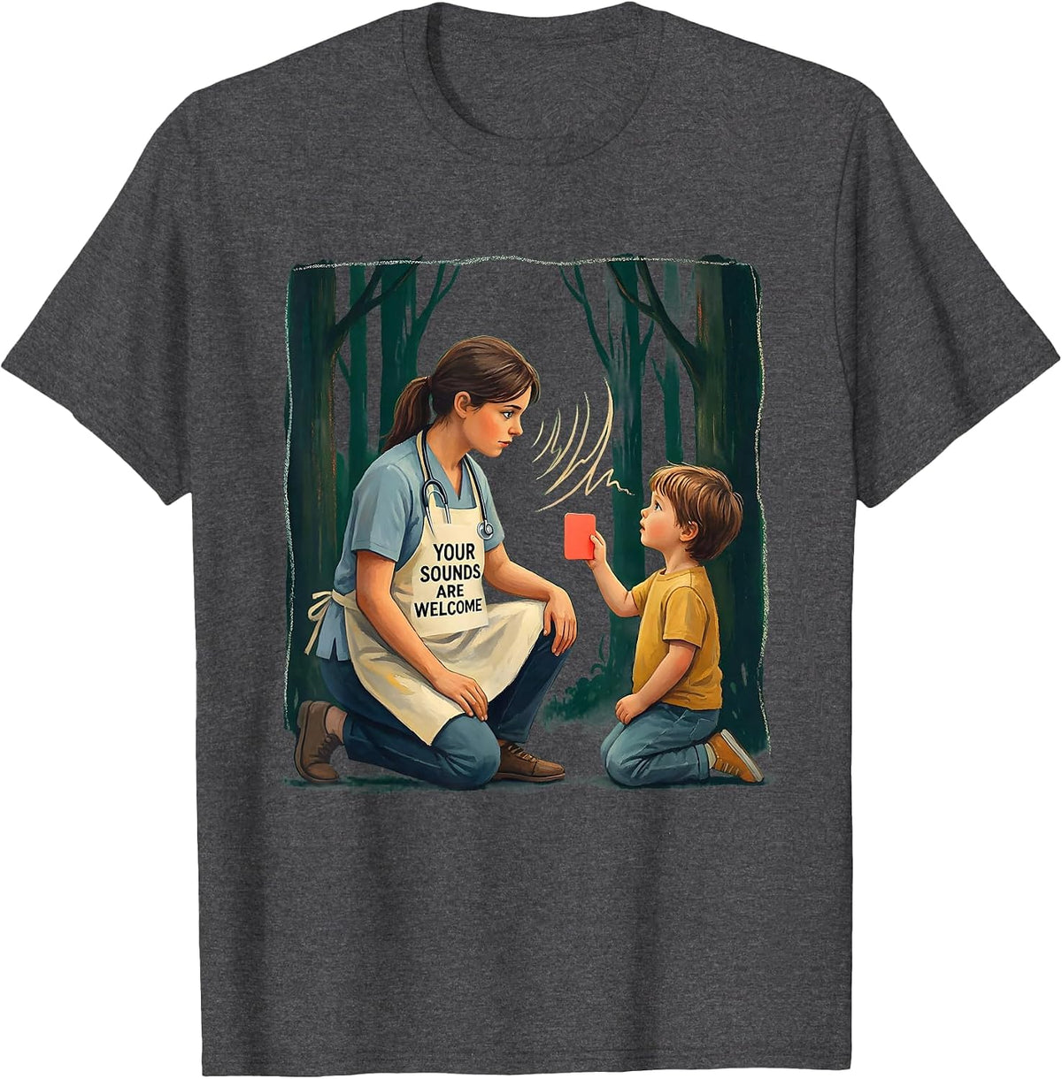 Men's Your Sounds Are Welcome Storybook Speech Language T-Shirt - Dark Heather Grey