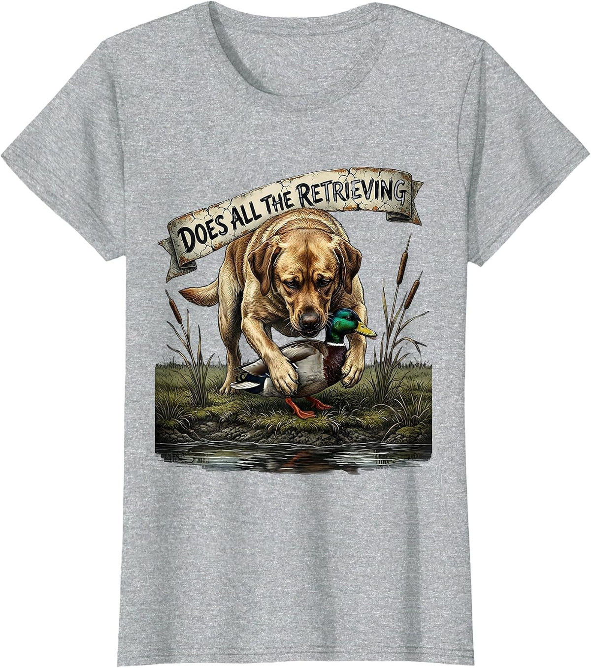 Does All The Retrieving Distressed Labrador Duck Hunting T-Shirt - Heather Grey