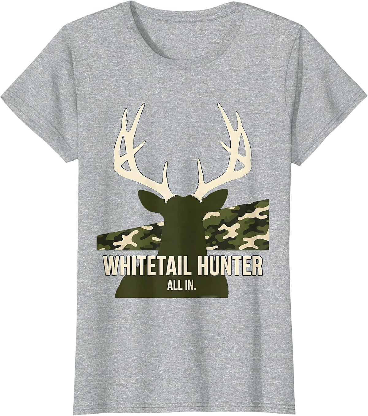 Whitetail Hunter, All In Silhouette Camo Dad Hunting Gift T-Shirt - Heather Grey