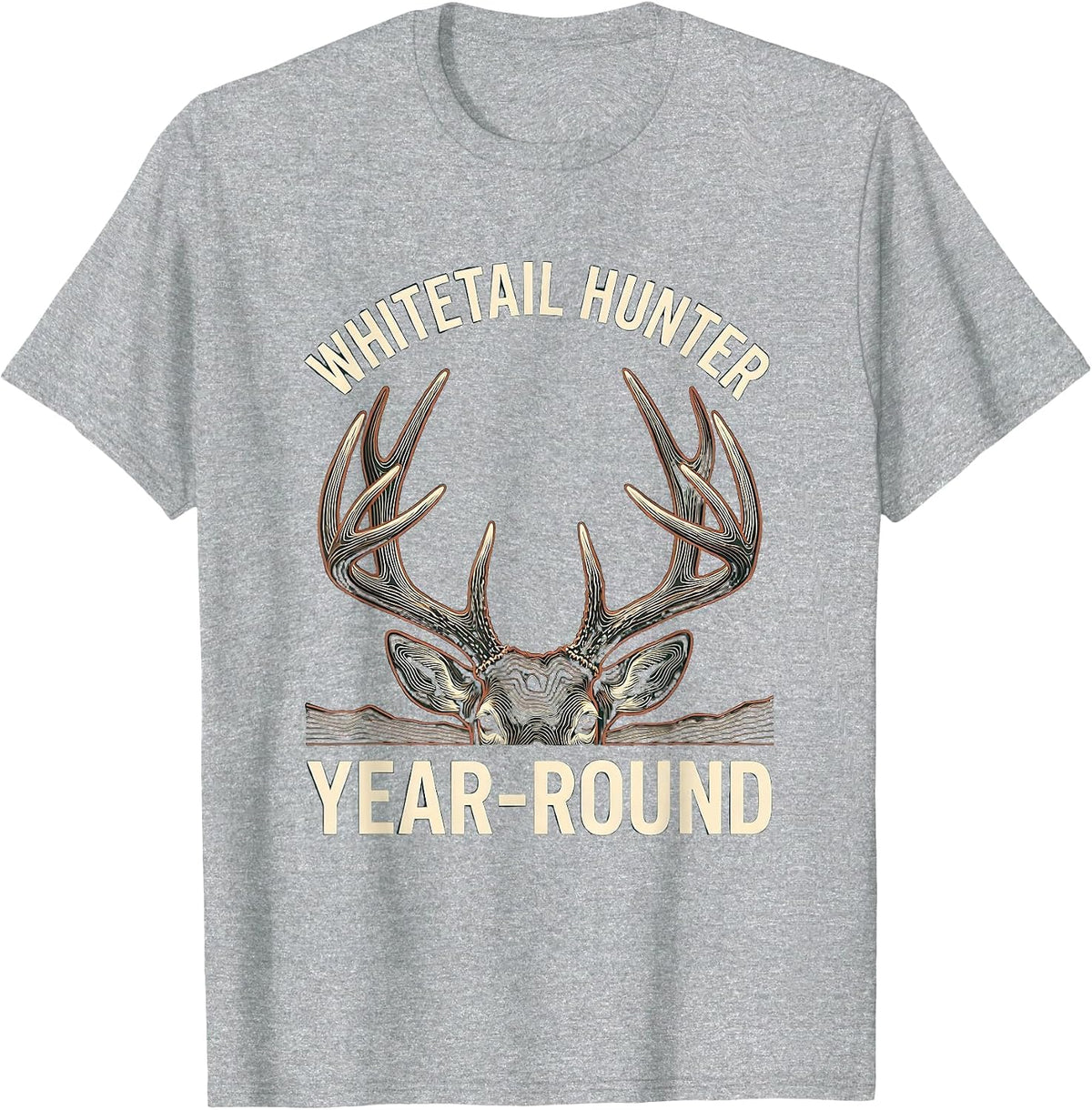 Men's Whitetail Hunter, Year-Round Topographic Contour Antler T-Shirt - Heather Grey