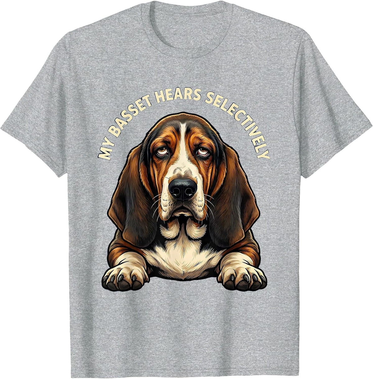 Men's My Basset Hears Selectively Funny Basset Hound Owner Dog T-Shirt - Heather Grey