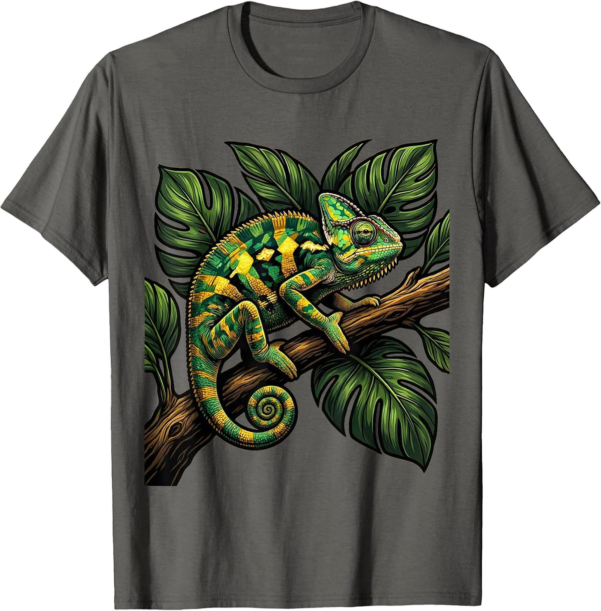 Men's Chameleon Camo Leafy Branch Nature Design T-Shirt - Asphalt Grey