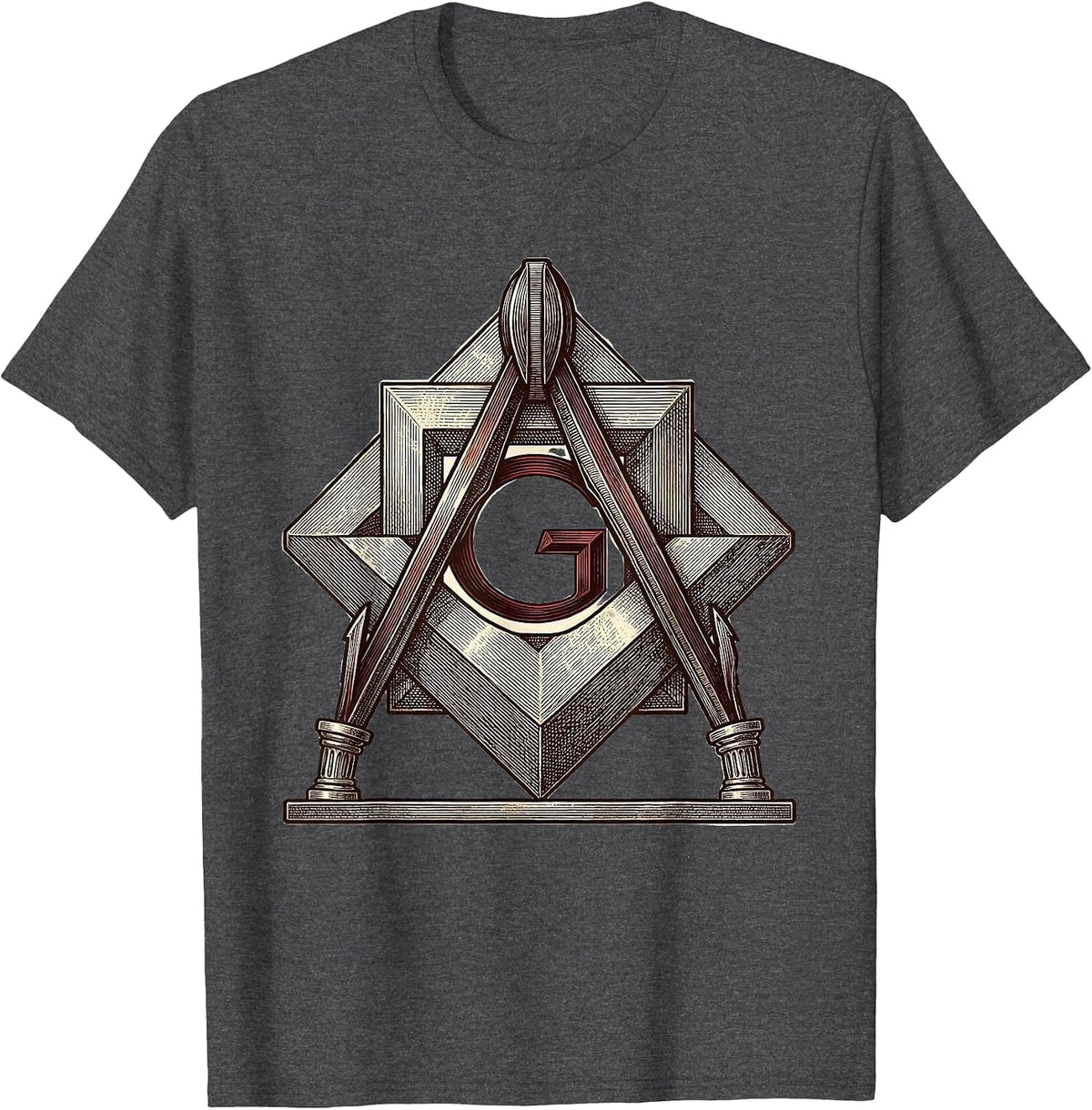 Men's Square And Compass Freemason Fraternal Pride T-Shirt - Dark Heather Grey