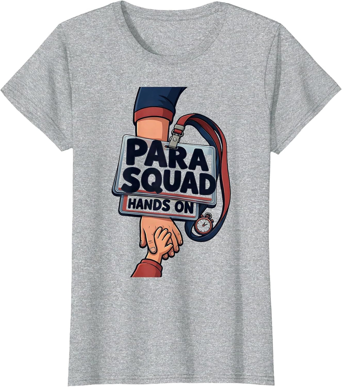 Para Squad Hands On Cartoon Paraprofessional Back To School T-Shirt - Heather Grey