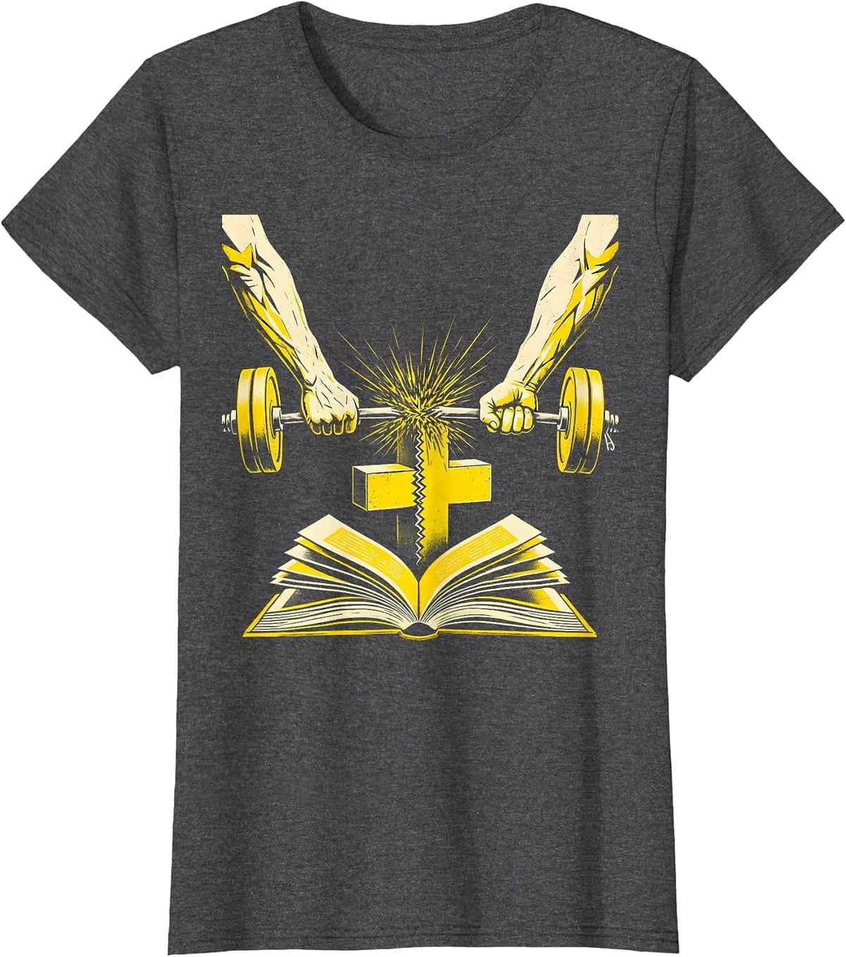 Women's Iron Sharpening Arms Christian Men Gym Workout T-Shirt - Dark Heather Grey