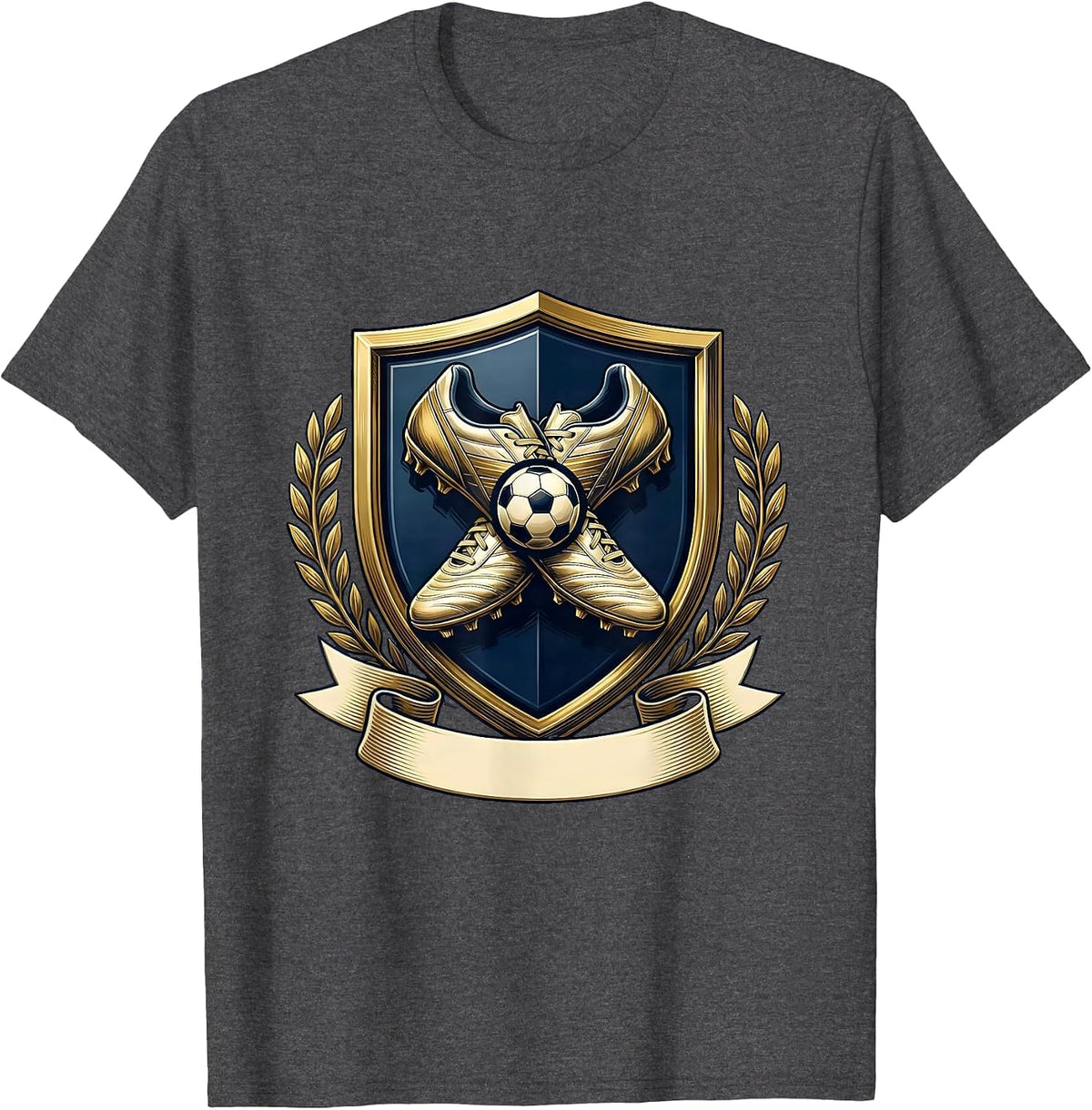 Soccer Dad Crossed Cleats Coat of Arms Design T-Shirt - Dark Heather Grey