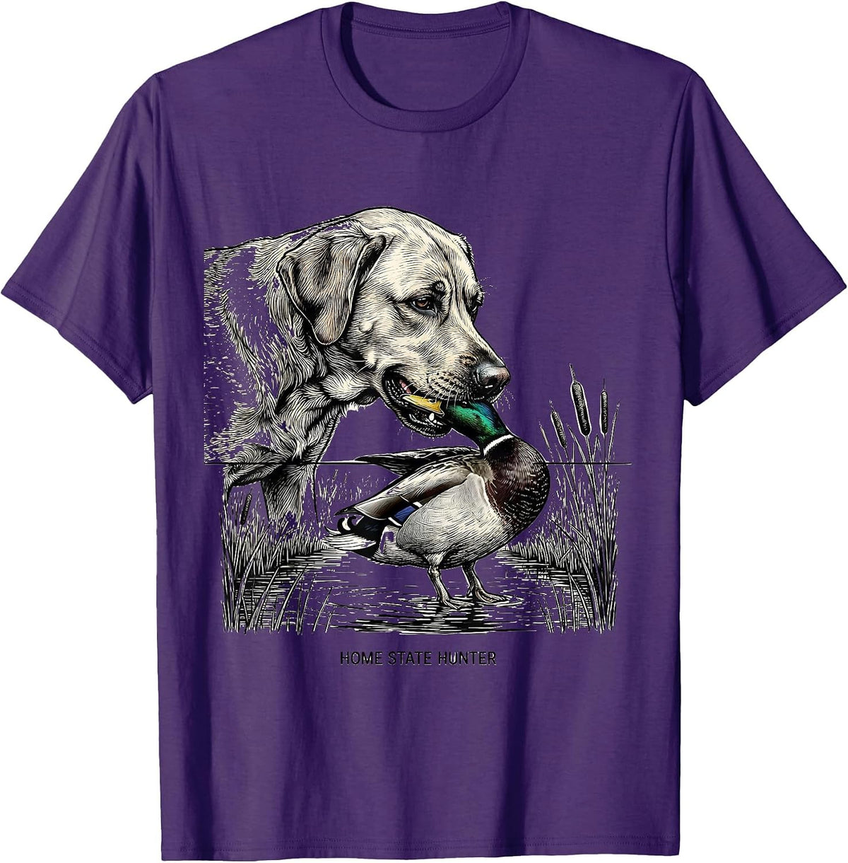 Men's Home State Hunter Line Art Labrador Duck Hunting Rural Pride T-Shirt - Purple