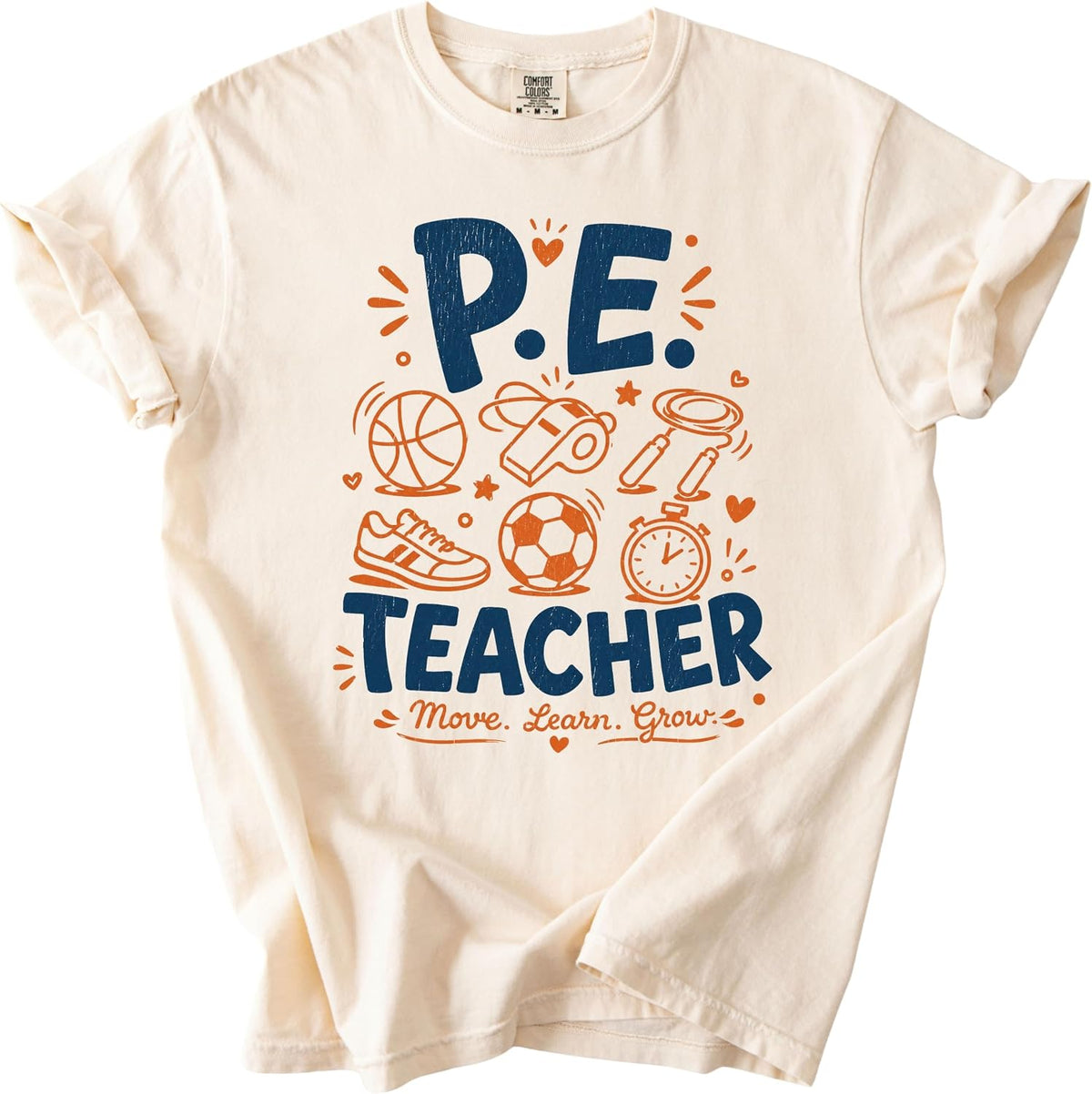 FITIN P.E. Teacher T-Shirt, Physical Education School Sports Graphic Tee - Ivory