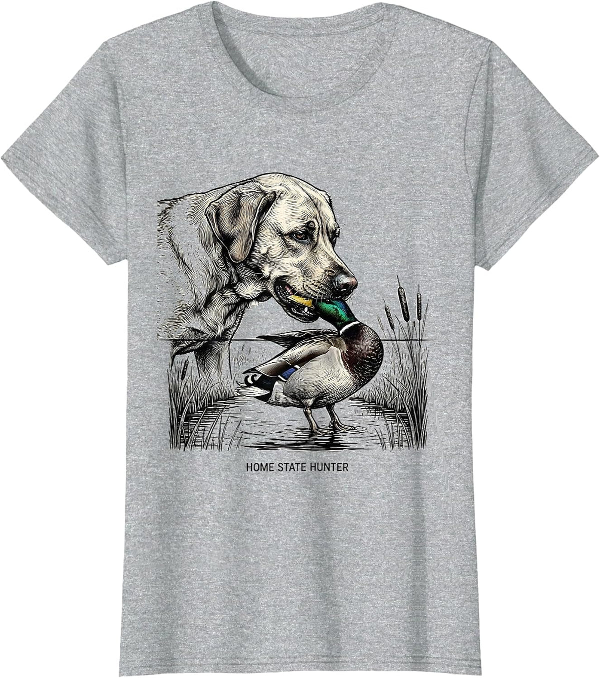 Women's Home State Hunter Line Art Labrador Duck Hunting Rural Pride T-Shirt - Heather Grey
