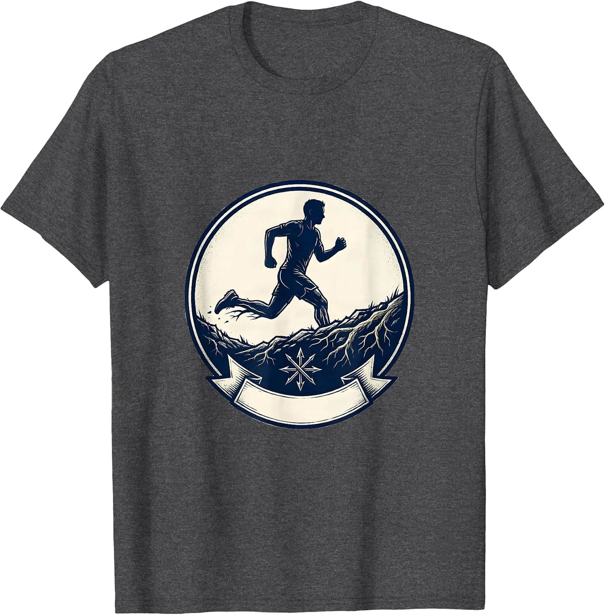 Cross Country Runner Emblem Track And Field Team T-Shirt - Dark Heather Grey