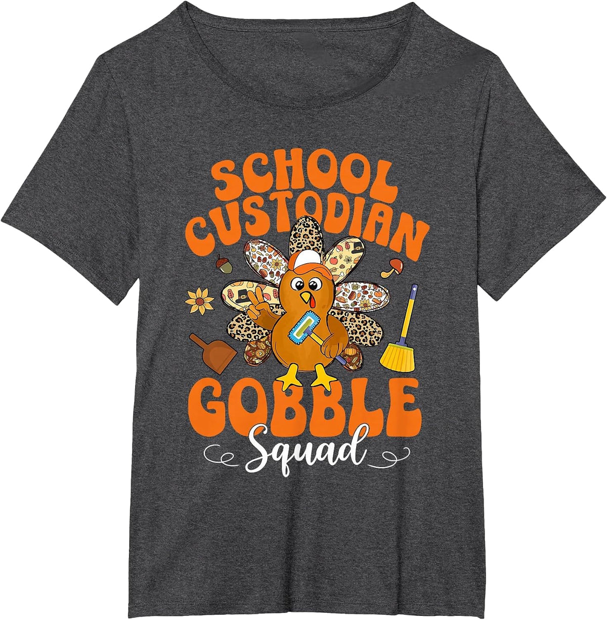 School Custodian Gobble Squad Happy Thanksgiving T-Shirt - Dark Heather Grey