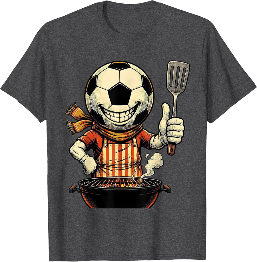Men's Soccer Dad Grilling Apron Scarf Illustration T-Shirt - Dark Heather Grey