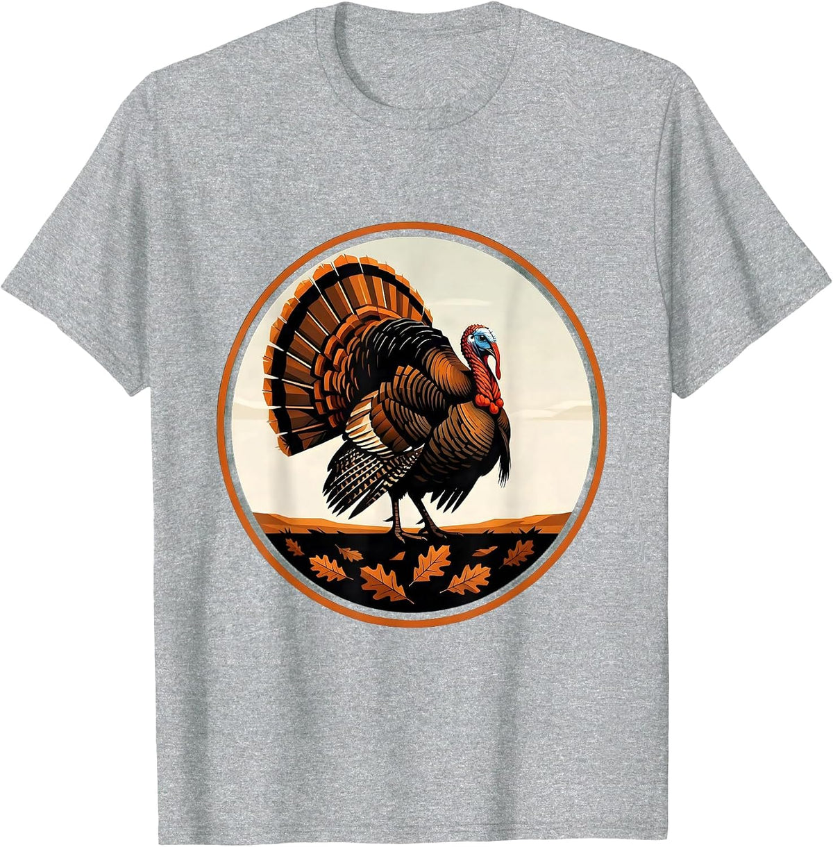 Men's Turkey Strutting Through Autumn Leaves Illustration T-Shirt - Heather Grey
