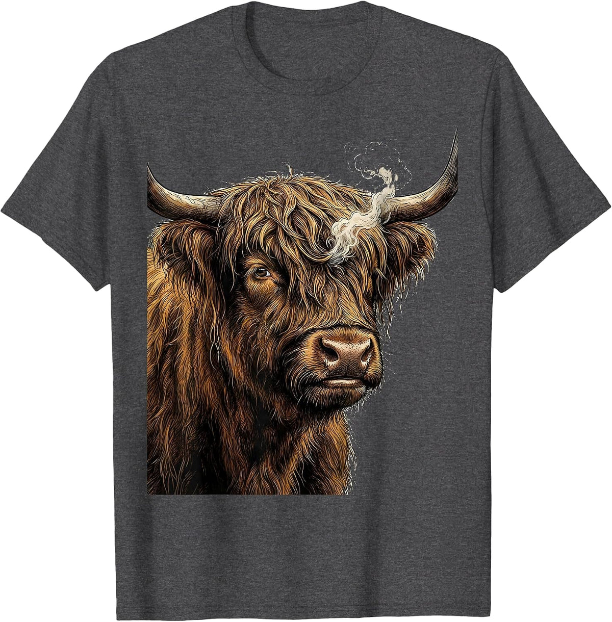 Men's Highland Cow Funny Cute Cow Lover Graphic T-Shirt - Dark Heather Grey