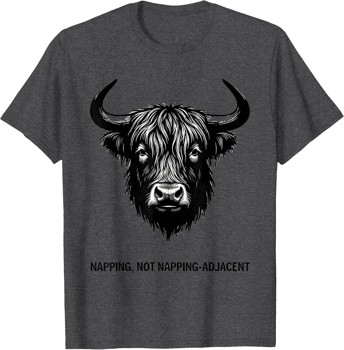Men's Napping Not Napping-Adjacent Funny Highland Cow Enthusiast T-Shirt - Dark Heather Grey