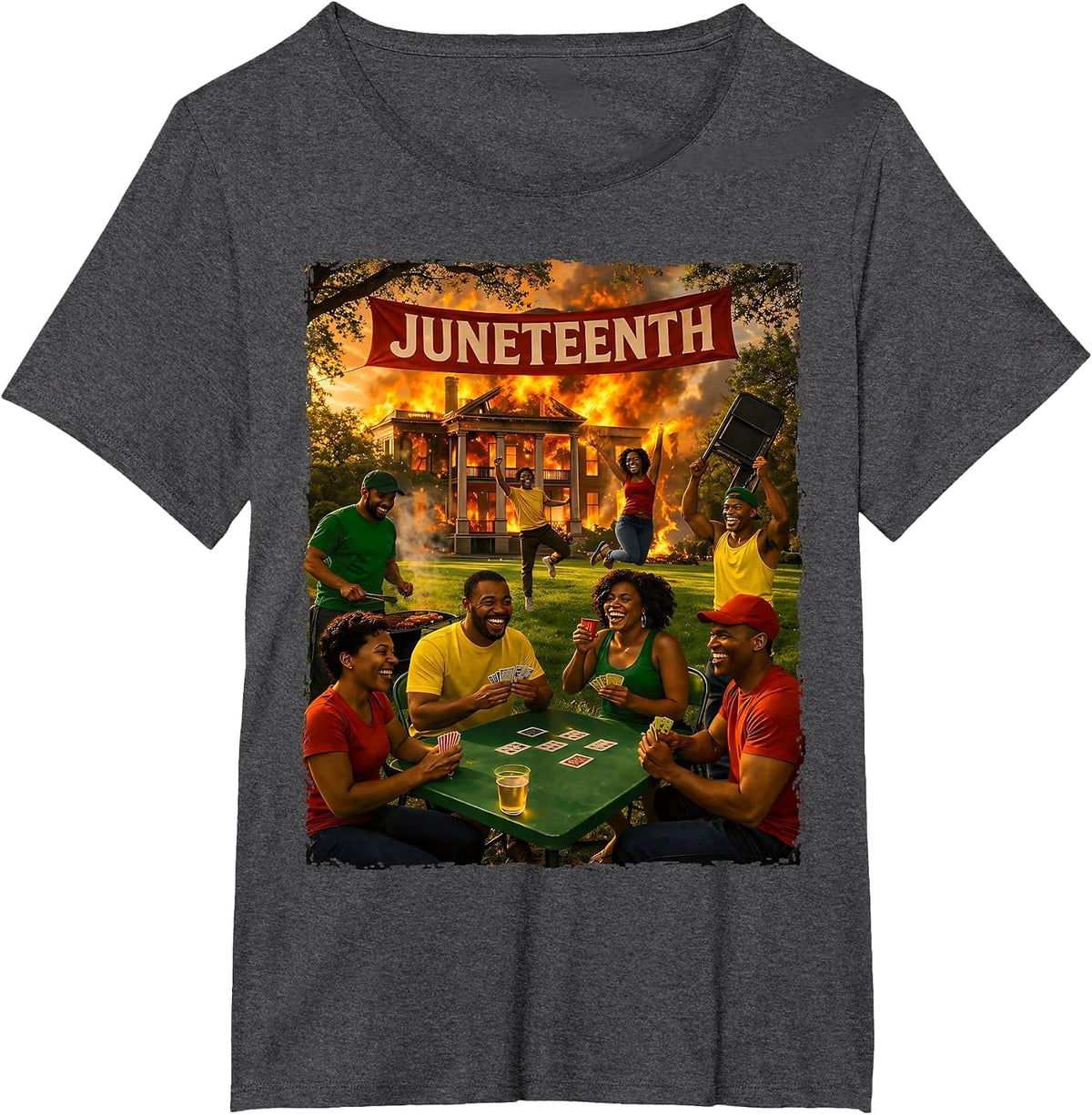 Funny Juneteenth 1865 Plantation Fire Black Emancipation Day T-Shirt - Dark Heather Grey